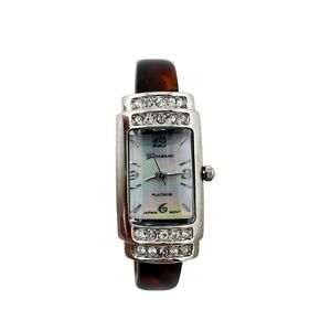 Geneva Crystal Accent Irridescent Face Faux Shell Flex Cuff 6.5" Ladies Watch